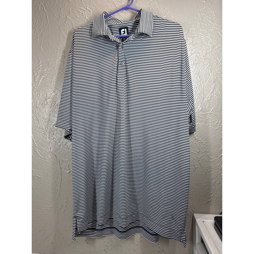 FootJoy Mens‎ Polo Shirt Black White Striped Monochrome Short Sleeve Golf XL